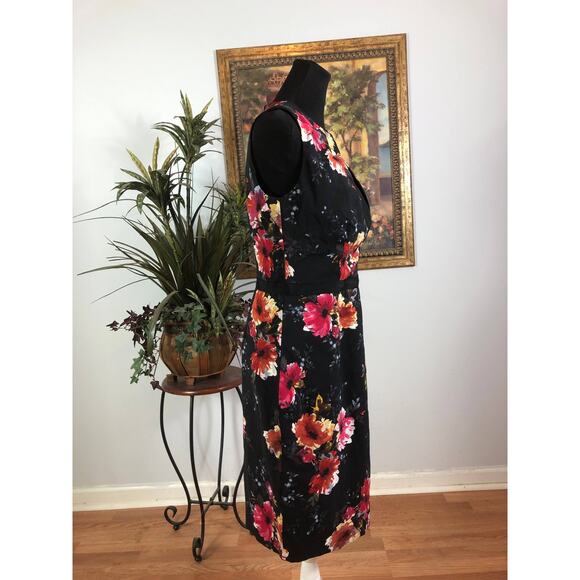 Dressbarn Dress Womens Size 8 Black Floral Sleeveless Knee Length Elegant - Picture 3 of 10